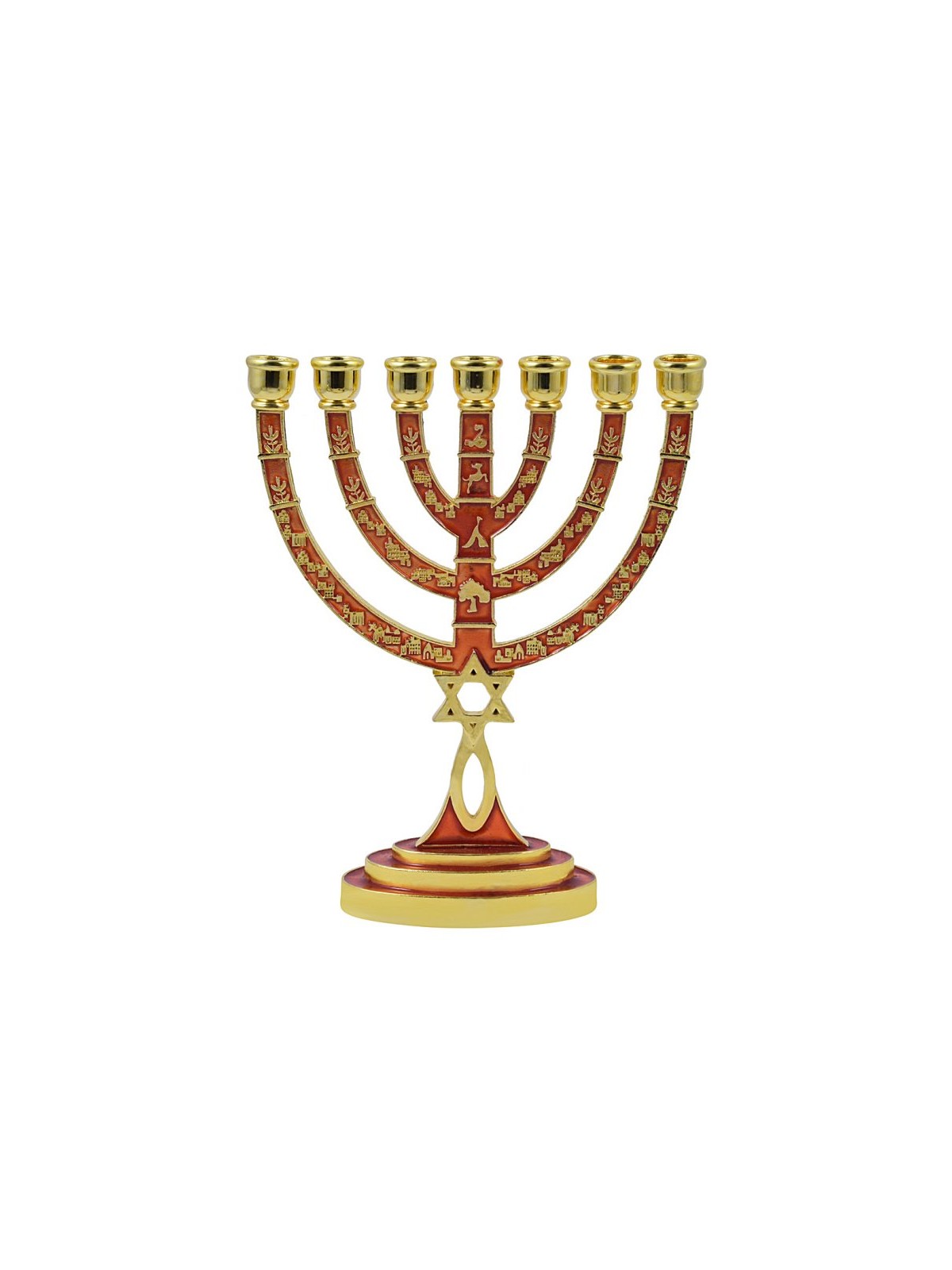 Messianic Seal Gold Tone Seven Branch Menorah Gr... | 7 Branch Menorah