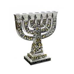 Seven Branch Menorah Two Tone Silver and Gold De... | 7 Branch Menorah