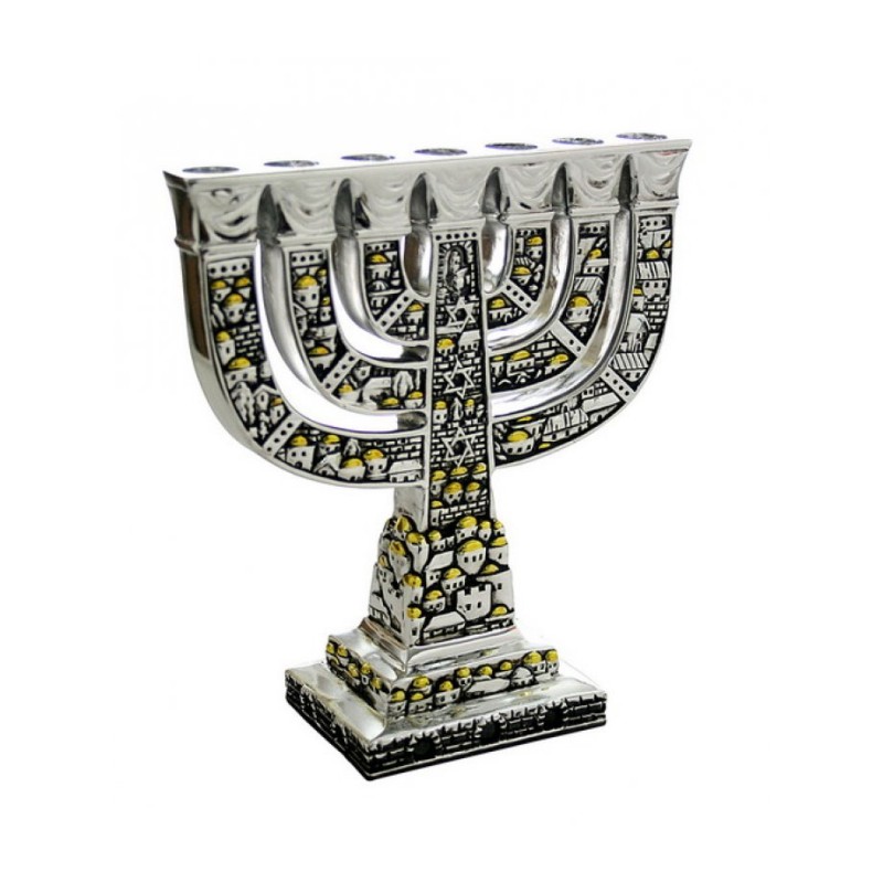 Seven Branch Menorah Two Tone Silver and Gold De... | 7 Branch Menorah