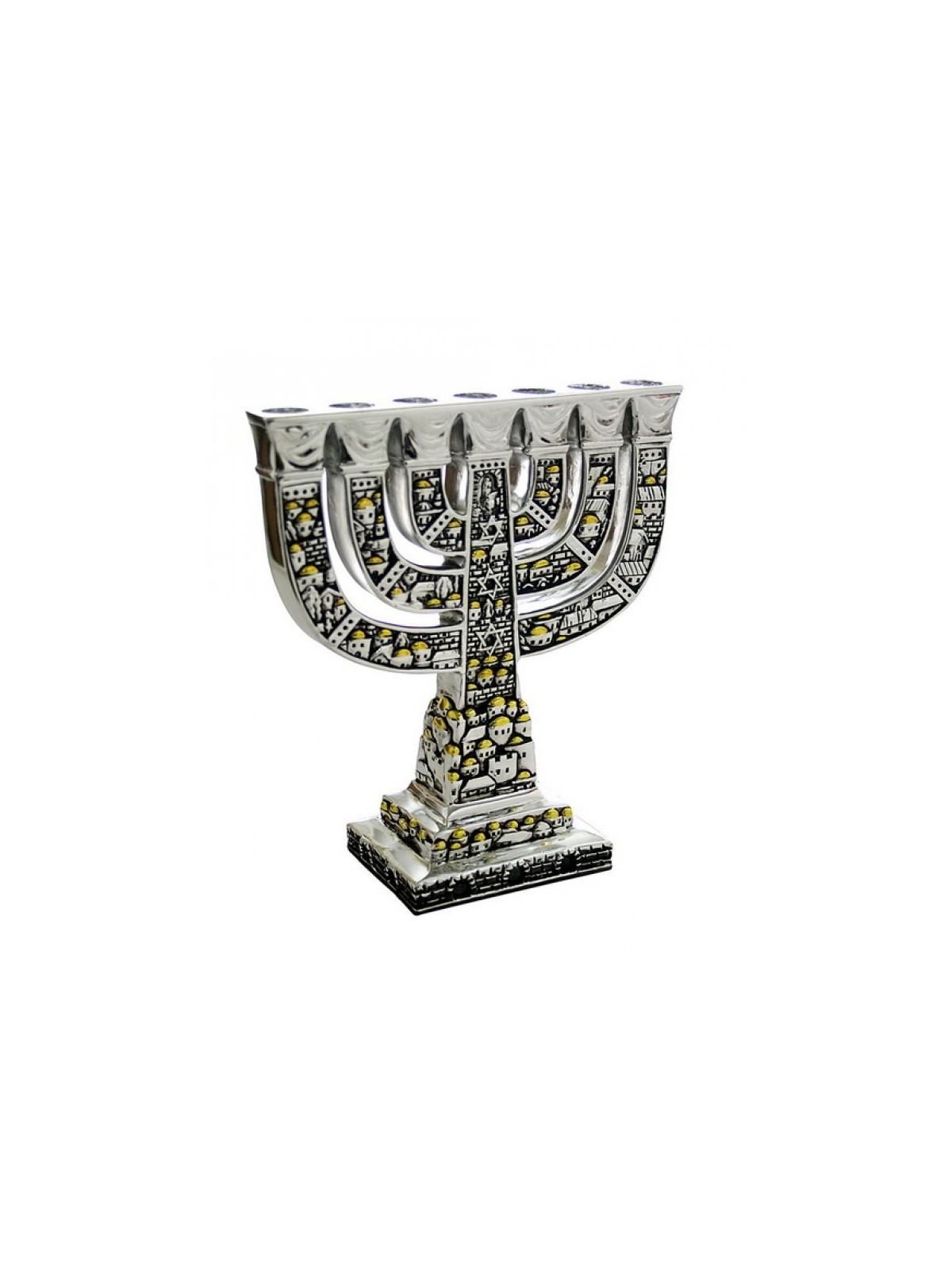 Seven Branch Menorah Two Tone Silver and Gold De... | 7 Branch Menorah