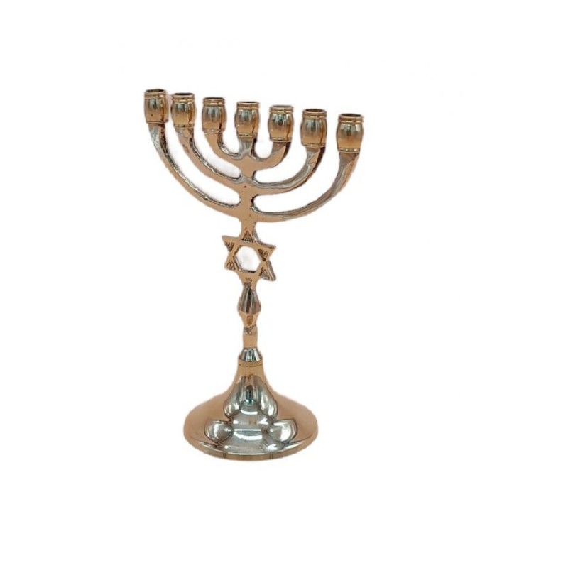 Small Seven Branch Menorah of Gold Brass Decorat... | 7 Branch Menorah