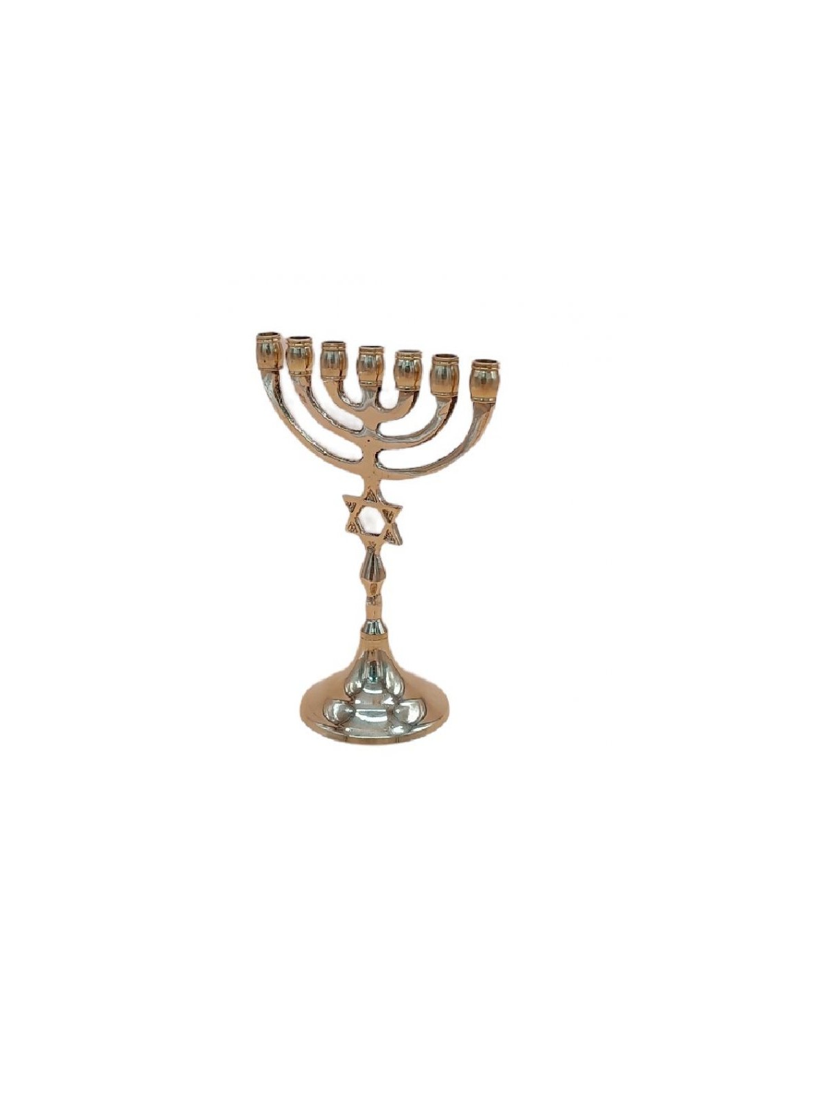Small Seven Branch Menorah of Gold Brass Decorat... | 7 Branch Menorah