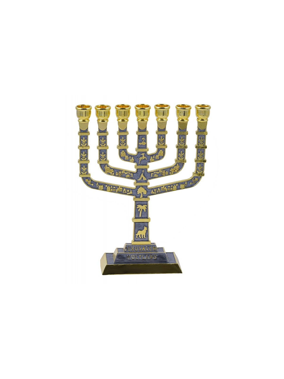 Seven Branch Menorah with Jerusalem Images Judai... | 7 Branch Menorah
