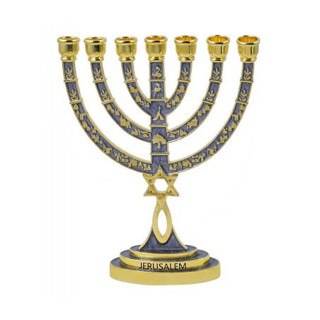 Messianic Seal Gold Tone Seven Branch Menorah Gr... | 7 Branch Menorah