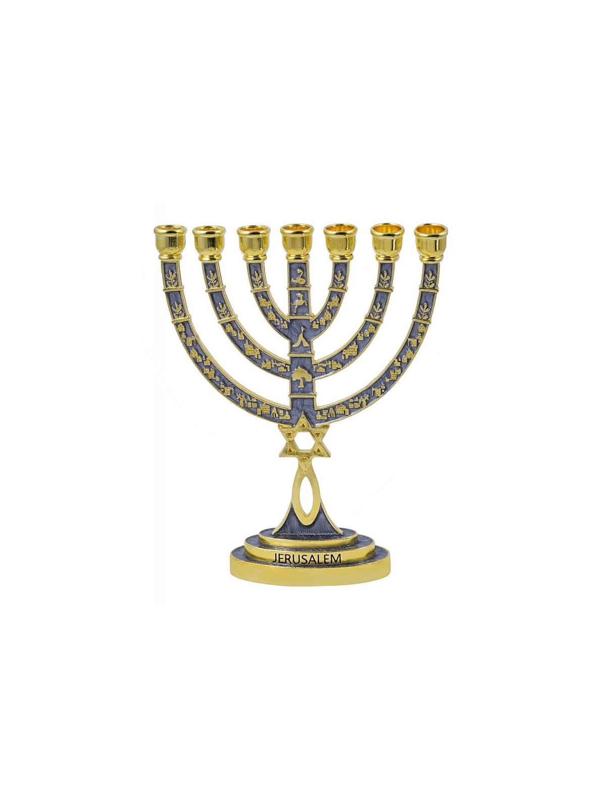Messianic Seal Gold Tone Seven Branch Menorah Gr... | 7 Branch Menorah