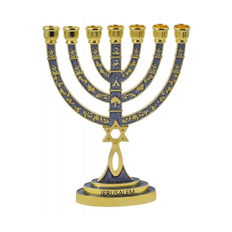Messianic Seal Gold Tone Seven Branch Menorah Gr... | 7 Branch Menorah