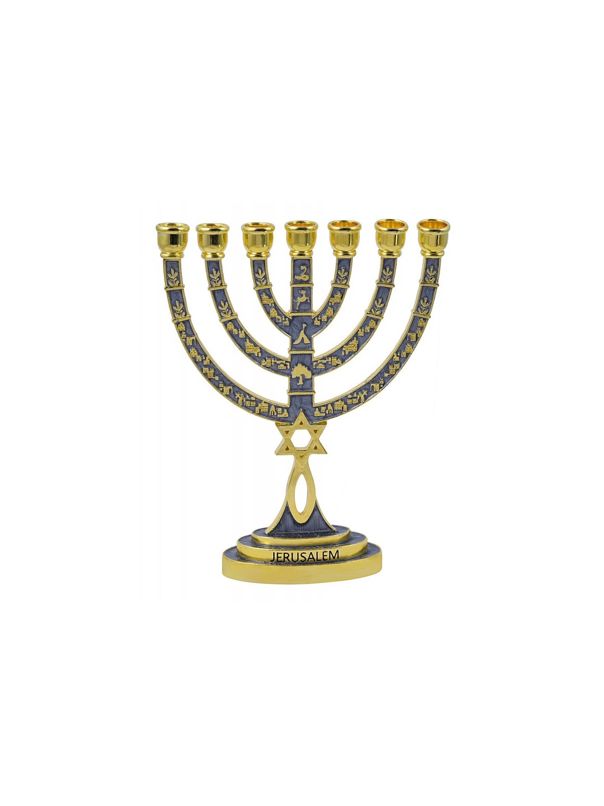 Messianic Seal Gold Tone Seven Branch Menorah Gr... | 7 Branch Menorah
