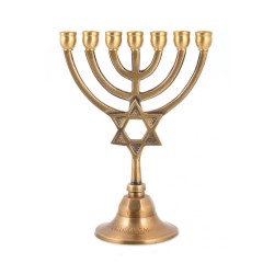 7 Branch Brass Menorah with Star of David on Ste... | 7 Branch Menorah