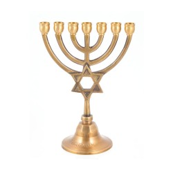 7 Branch Brass Menorah with Star of David on Ste... | 7 Branch Menorah