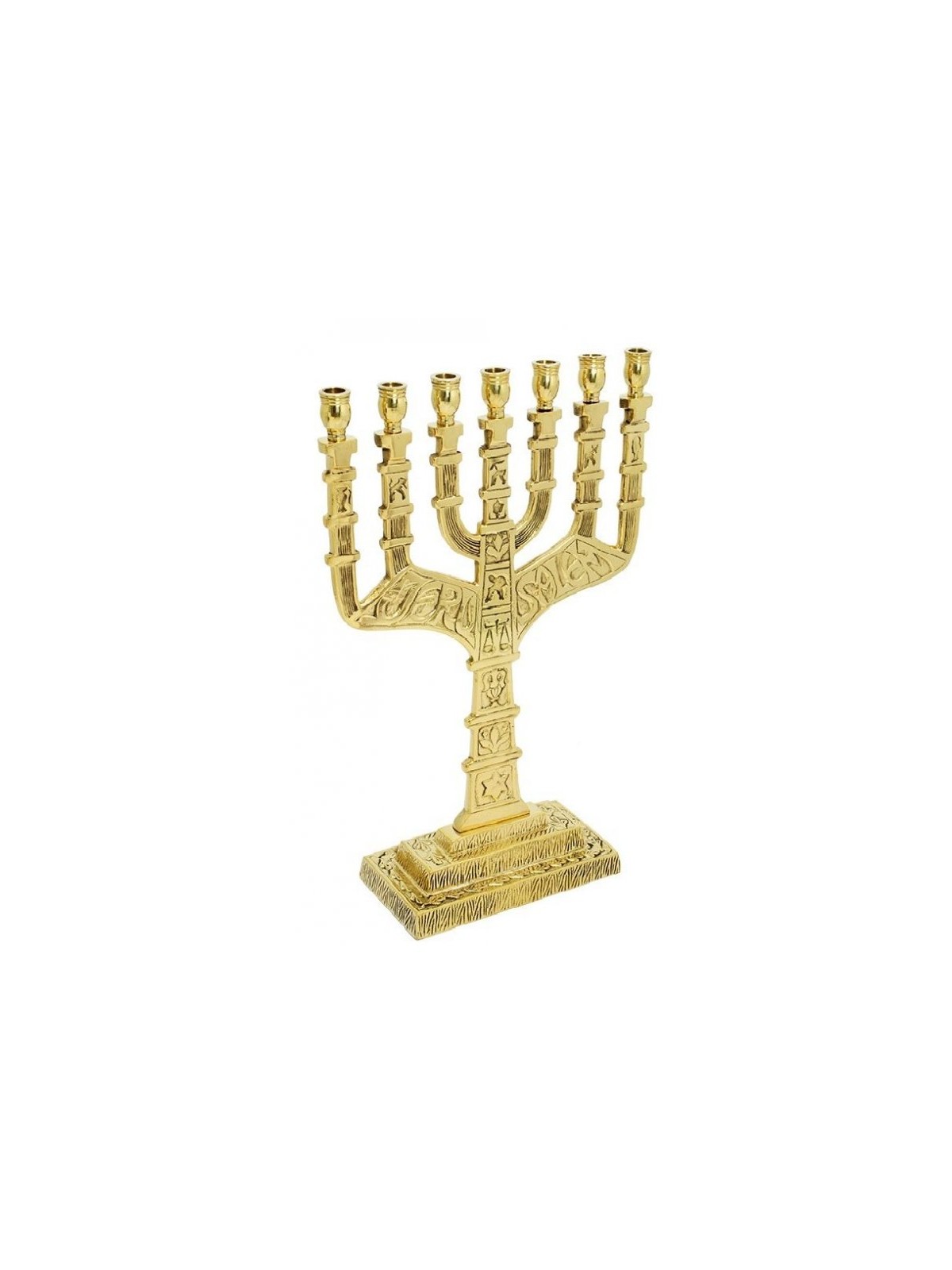 Seven Branch Menorah Engraved with 12 Tribes Emb... | 7 Branch Menorah