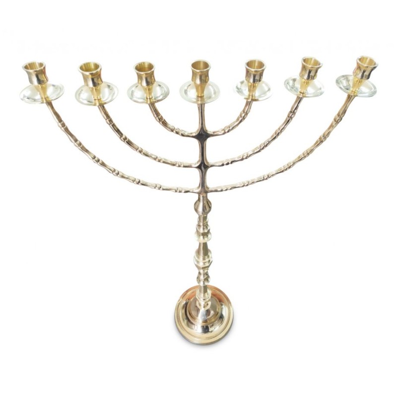 Extra Large Seven Branch Menorah on Stem Gold Br... | 7 Branch Menorah