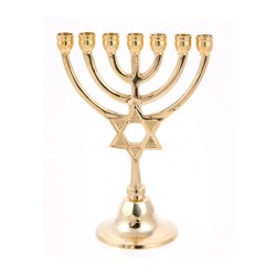 Small 7 Branch Menorah Gleaming Gold Brass with ... | 7 Branch Menorah