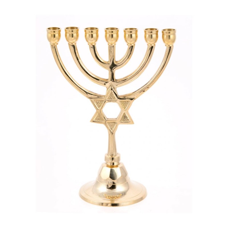 Small 7 Branch Menorah Gleaming Gold Brass with ... | 7 Branch Menorah