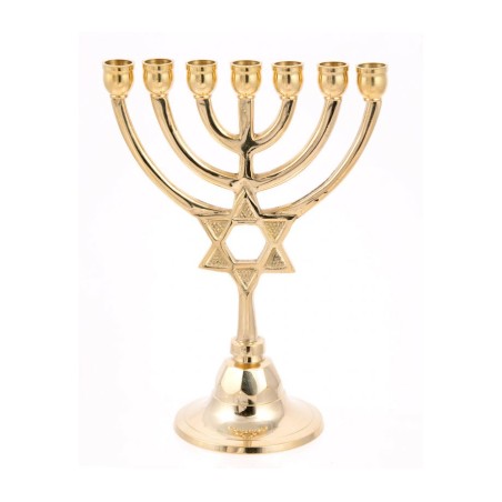 Small 7 Branch Menorah Gleaming Gold Brass with ... | 7 Branch Menorah