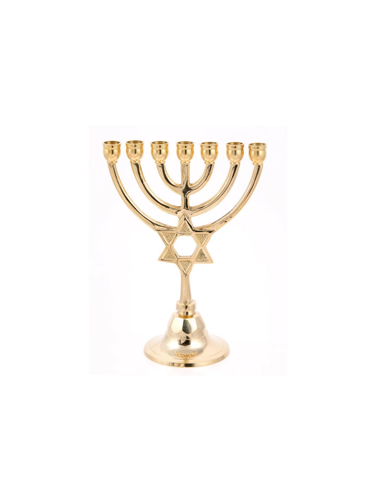 Small 7 Branch Menorah Gleaming Gold Brass with ... | 7 Branch Menorah