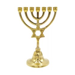 Small 7 Branch Menorah Gleaming Gold Brass with ... | 7 Branch Menorah