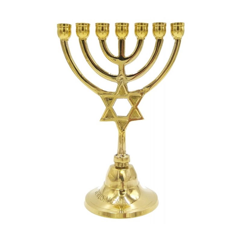 Small 7 Branch Menorah Gleaming Gold Brass with ... | 7 Branch Menorah