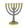 Seven Branch MenorahGold Judaic Motifs on Gray E... | 7 Branch Menorah