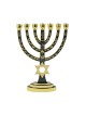 Gold 7 Branch Menorah Green Enamel with Star of ... | 7 Branch Menorah