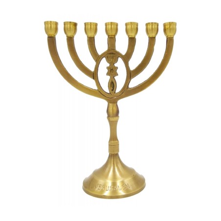 7 Branch Menorah with Grafted In Design Dark Gol... | 7 Branch Menorah