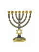 Menorah dorée à 7 branches avec système judaïque en émail gris... | Menorah à 7 branches