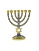 Menorah dorée à 7 branches avec système judaïque en émail gris... | Menorah à 7 branches