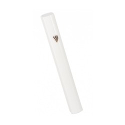 White Rounded Aluminum Mezuzah Case Silver Shin... | Aluminium Mezuzah