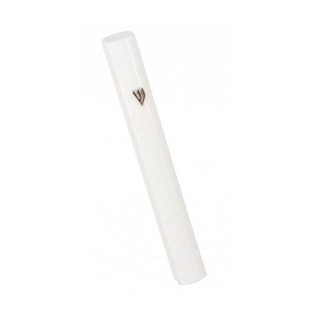 White Rounded Aluminum Mezuzah Case Silver Shin... | Aluminium Mezuzah