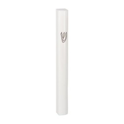 Rounded White Aluminum Mezuzah Case Black Shin ... | Aluminium Mezuzah