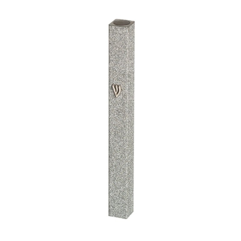 Étui Mezouza en aluminium argenté scintillant avec si... | Mezouza en aluminium