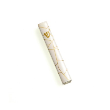 Mezuzah Case Gold Geometric Lines on White Gold... | Aluminium Mezuzah