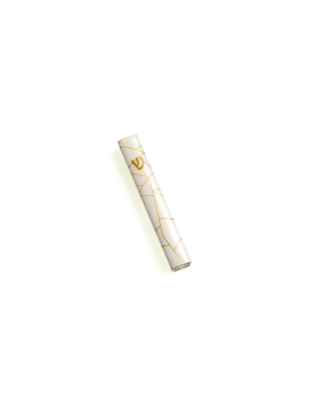 Mezuzah Case Gold Geometric Lines on White Gold... | Aluminium Mezuzah