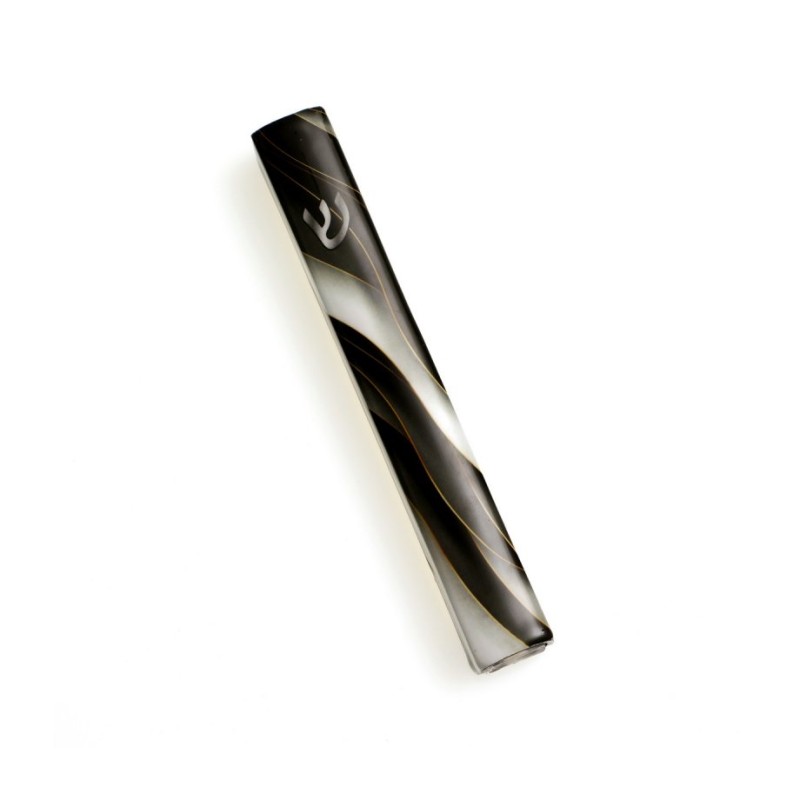 Mezuzah Case Black White Marble Design Silver S... | Aluminium Mezuzah