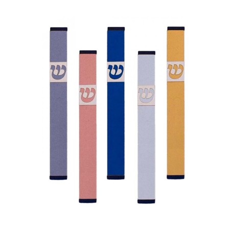 Agayof Pillar Mezuzah Case with Curving Shin Li... | Aluminium Mezuzah