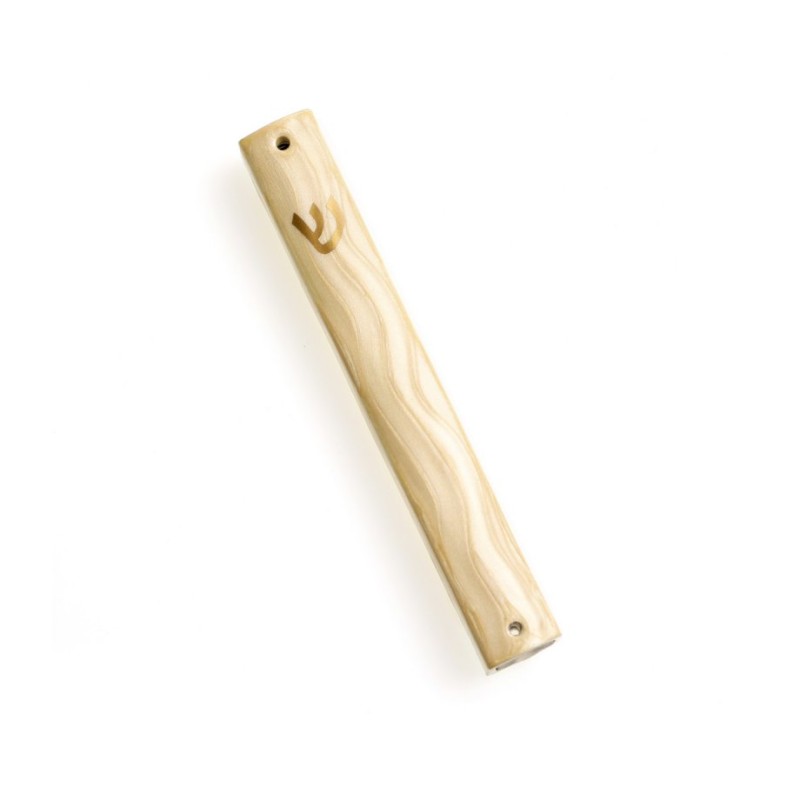 Ivory Mezuzah Case with Wave Design Gold Shin f... | Aluminium Mezuzah