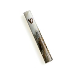 Marble Mezuzah Case Gray Amber with Gold Shin %... | Aluminium Mezuzah