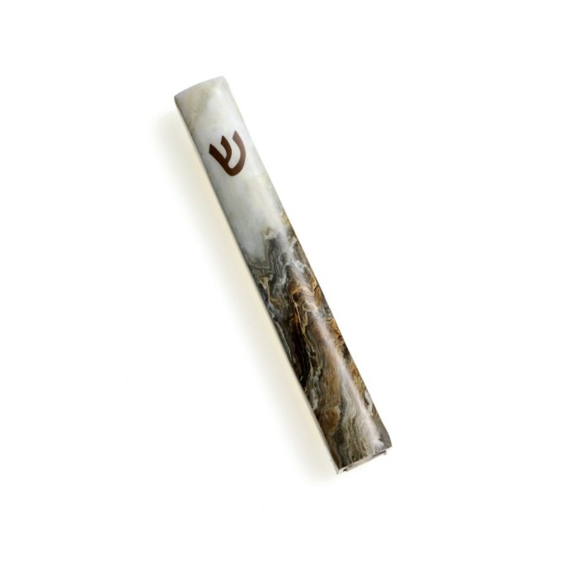 Marble Mezuzah Case Gray Amber with Gold Shin %... | Aluminium Mezuzah