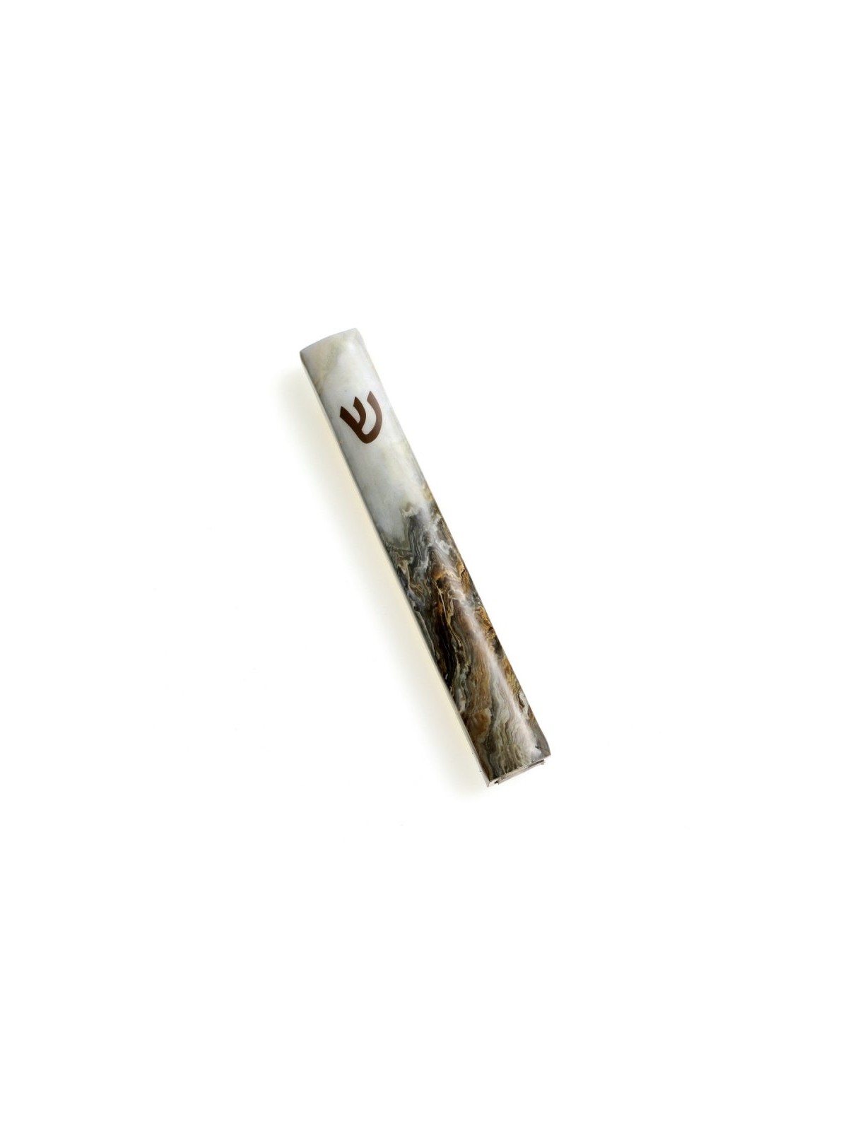 Marble Mezuzah Case Gray Amber with Gold Shin %... | Aluminium Mezuzah