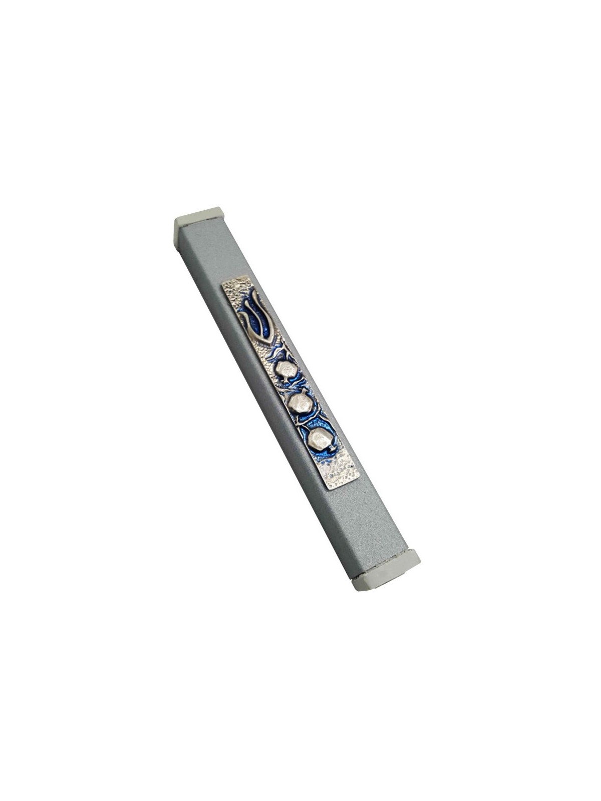 Gray Aluminum Mezuzah Case Elegant Shin and Pom... | Aluminium Mezuzah