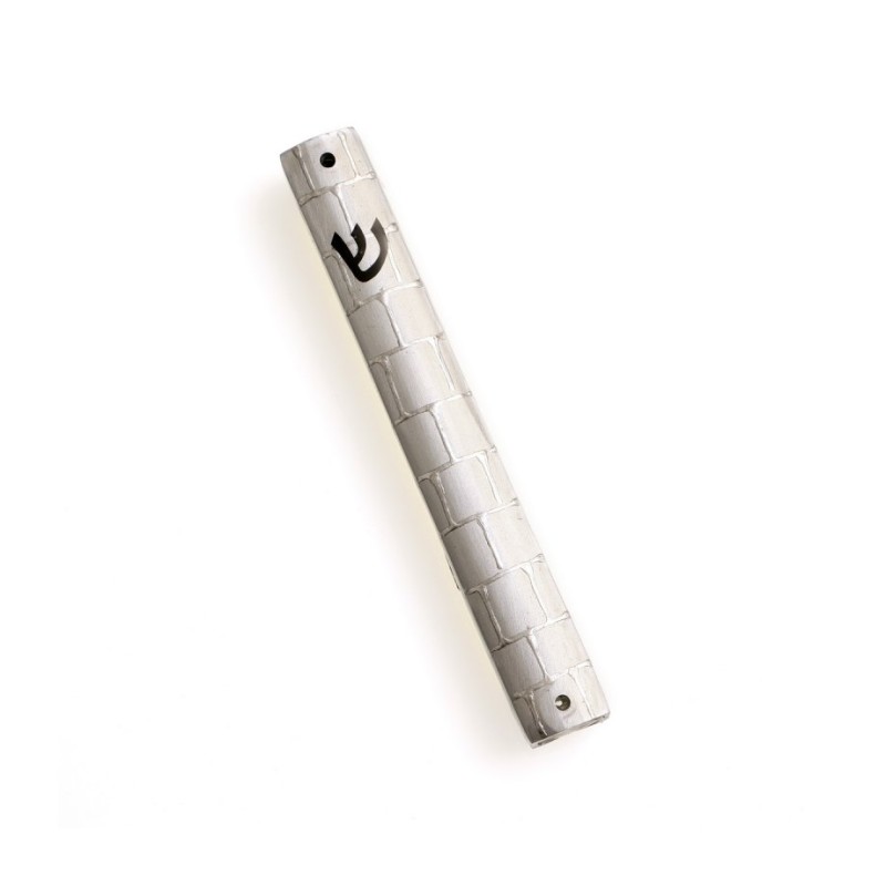 Silver Metal Mezuzah Case Overlaid Silver Weste... | Aluminium Mezuzah