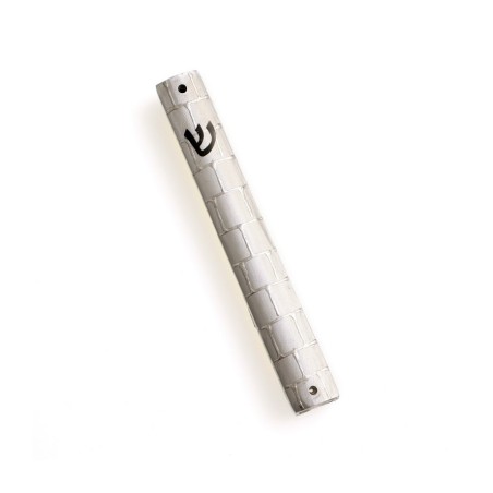 Silver Metal Mezuzah Case Overlaid Silver Weste... | Aluminium Mezuzah