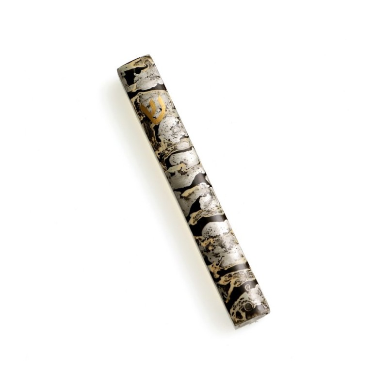 Mezuzah Case Gold and Gray Wave Design with Gol... | Aluminium Mezuzah