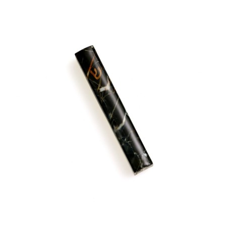 Black Metal Mezuzah Case Gray Marble Design Gol... | Aluminium Mezuzah