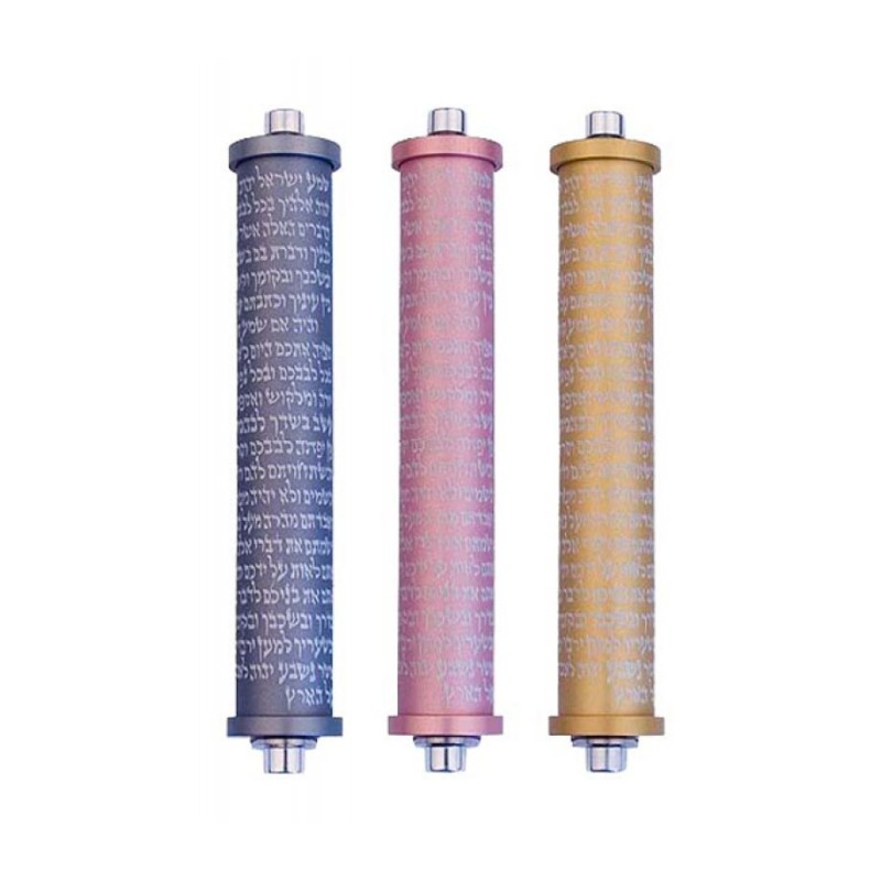 Agayof Cylinder Mezuzah Case with Shema Prayer ... | Aluminium Mezuzah