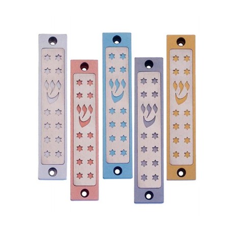 Agayof Mezuzah Case Twelve Stars of David in Li... | Aluminium Mezuzah