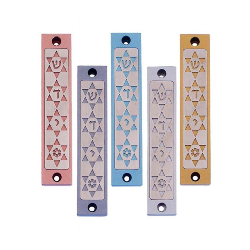 Agayof Mezuzah Case Four Stars of David in Ligh... | Aluminium Mezuzah