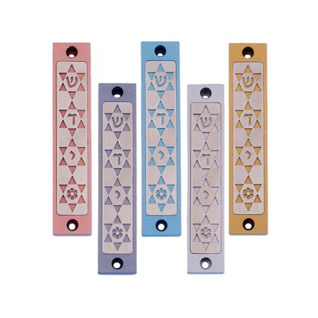 Agayof Mezuzah Case Four Stars of David in Ligh... | Aluminium Mezuzah