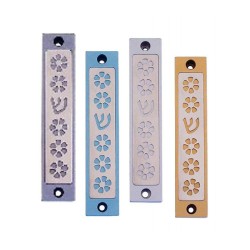 Agayof Mezuzah Case Five Flowers and Shin in Li... | Aluminium Mezuzah