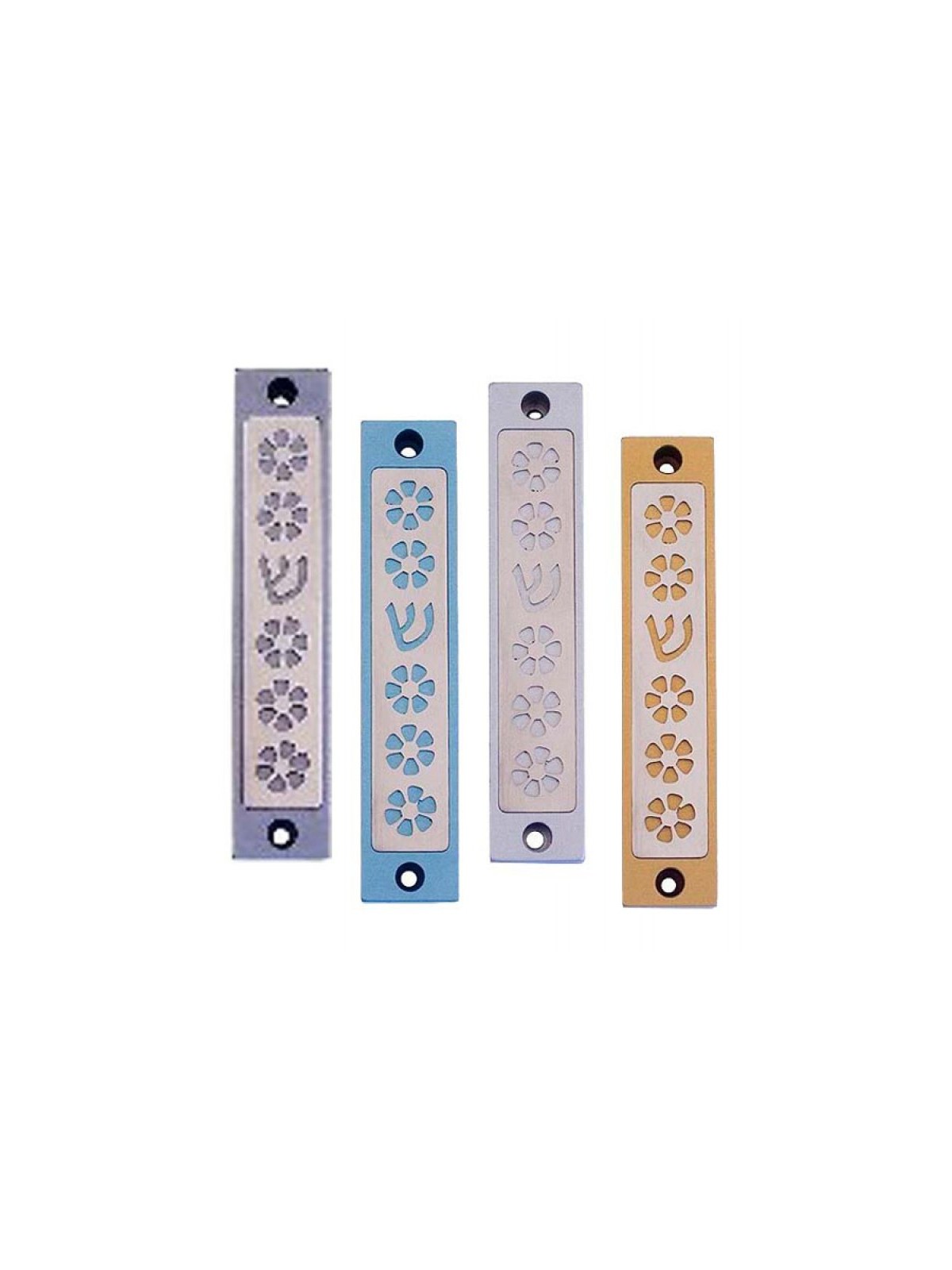Agayof Mezuzah Case Five Flowers and Shin in Li... | Aluminium Mezuzah