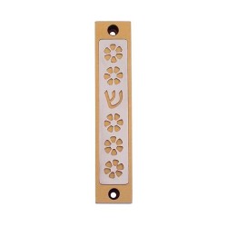 Agayof Mezuzah Case Five Flowers and Shin in Li... | Aluminium Mezuzah